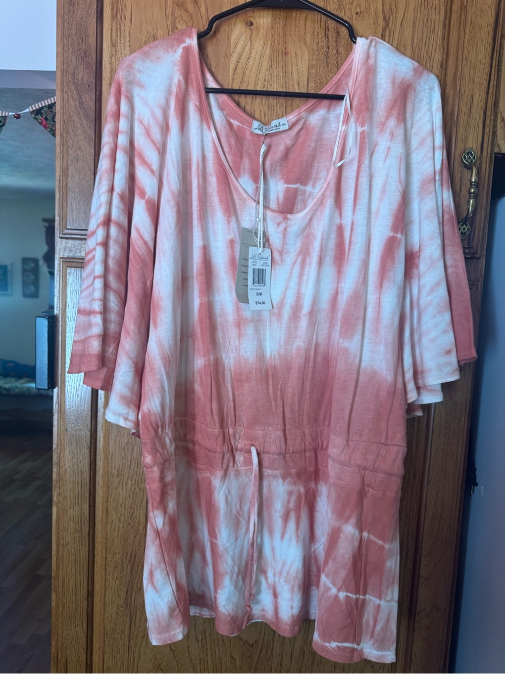 La Cera Coral Tie-Dye V-Neck Tunic Top